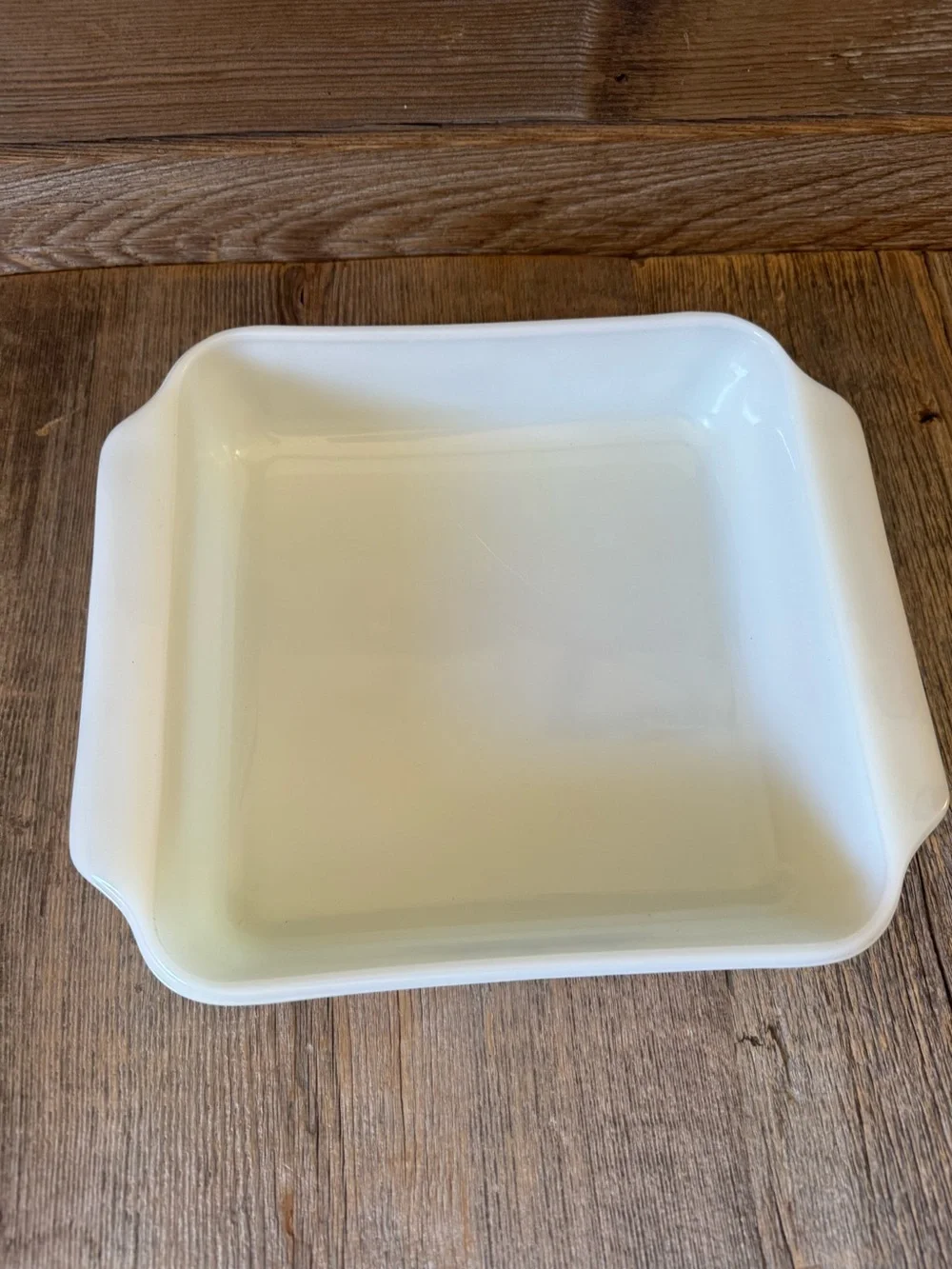 Vintage Anchor Hocking Milk Glass Baking Dish with Blue Floral Motif